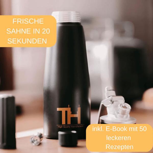 500ml Sahnespender Set: edles schwarz, 3 Aufsätze & Bürste - Professionelle Schlagsahne, einfache Zubereitung für Desserts & Kaffee