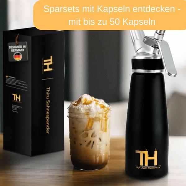 500ml Sahnespender Set: edles schwarz, 3 Aufsätze & Bürste - Professionelle Schlagsahne, einfache Zubereitung für Desserts & Kaffee