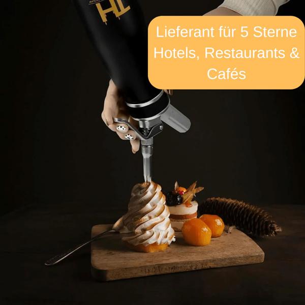 500ml Sahnespender Set: edles schwarz, 3 Aufsätze & Bürste - Professionelle Schlagsahne, einfache Zubereitung für Desserts & Kaffee