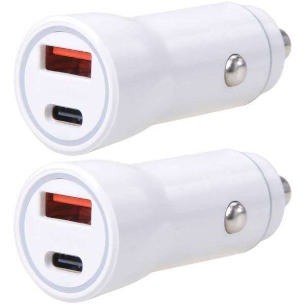 2er-Set USB Auto-Ladegerät - Schnell & Effizient für mobile Geräte - USB-A & USB-C 36W 12/24V Weiss - Nie mehr leere Akkus im Auto