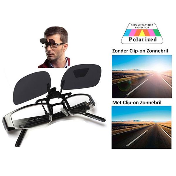 2er-Set Clip-On-Sonnenbrille - Polarisierend, 100% UV-Schutz - Aufsteckbrille für Brillenträger inkl. 2 Grössen (S/M) zum Hochklappen