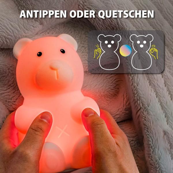 2er-Set LED Nachtlicht "Basti der Bär" - Einschlafhilfe & Stilllicht für Kinder/Babies - RGB Farbwechsel, Touch-Steuerung, batteriebetrieben, 30.000h Lebensdauer