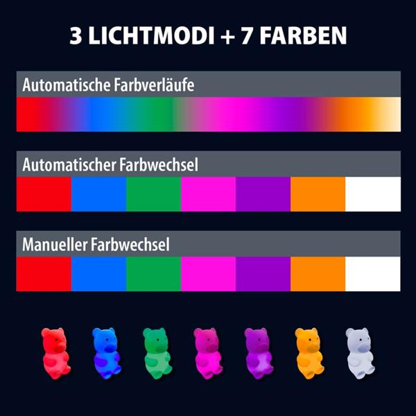 2er-Set LED Nachtlicht "Basti der Bär" - Einschlafhilfe & Stilllicht für Kinder/Babies - RGB Farbwechsel, Touch-Steuerung, batteriebetrieben, 30.000h Lebensdauer