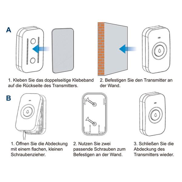 Kabellose Türklingel mit 2 Empfängern & LED-Licht: IP56, batteriebetrieben, schwarz – verpassen Sie nie wieder einen Besucher, überall im Haus