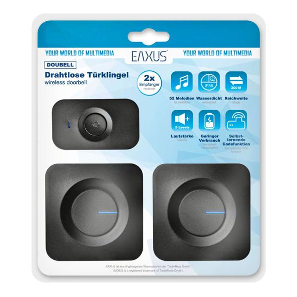 Kabellose Türklingel mit 2 Empfängern & LED-Licht: IP56, batteriebetrieben, schwarz – verpassen Sie nie wieder einen Besucher, überall im Haus