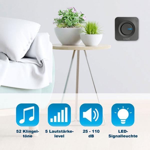 Kabellose Türklingel mit 2 Empfängern & LED-Licht: IP56, batteriebetrieben, schwarz – verpassen Sie nie wieder einen Besucher, überall im Haus