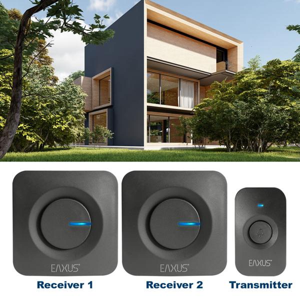 Kabellose Türklingel mit 2 Empfängern & LED-Licht: IP56, batteriebetrieben, schwarz – verpassen Sie nie wieder einen Besucher, überall im Haus