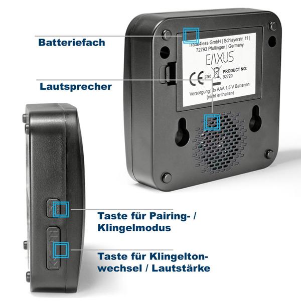 Kabellose Türklingel mit 2 Empfängern & LED-Licht: IP56, batteriebetrieben, schwarz – verpassen Sie nie wieder einen Besucher, überall im Haus