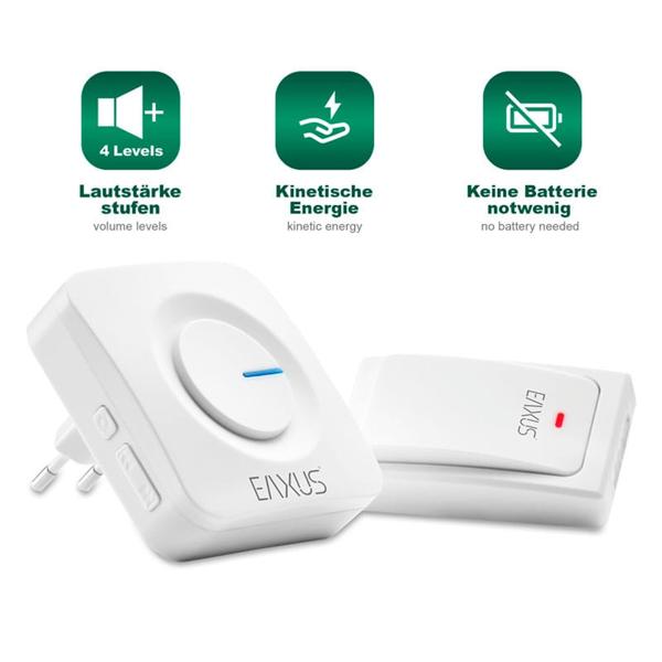 Kabellose Türklingel, batteriefrei, weiss: LED-Anzeige, 36 Melodien & IP44-Schutz. Zuverlässige & moderne Funk-Klingel für Ihr Zuhause.