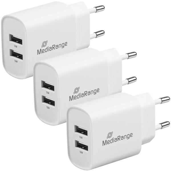 3er-Set 2er-Set USB-Netzteil mit 2 USB-A Anschlüssen, 12W, weiss, Quick Charge, für schnelles Laden von iPhone, Samsung, Huawai, Xiaomi Smartphones