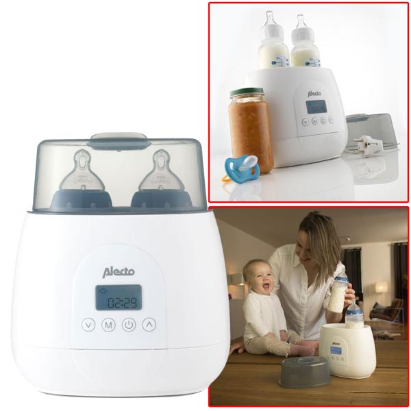 4-in-1 Digitaler Flaschenwärmer für 2 Flaschen, weiss – Erwärmen, Sterilisieren, Auftauen & Warmhalten für sorgenfreie Babyernährung