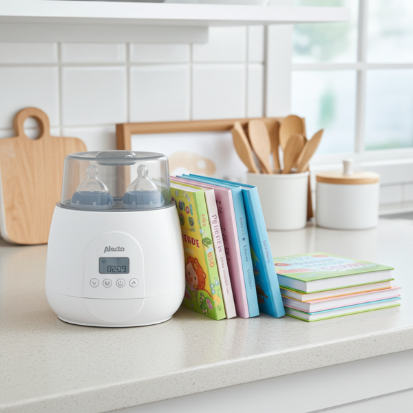 4-in-1 Digitaler Flaschenwärmer für 2 Flaschen, weiss – Erwärmen, Sterilisieren, Auftauen & Warmhalten für sorgenfreie Babyernährung