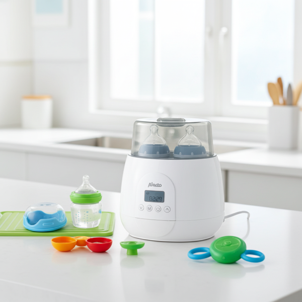 4-in-1 Digitaler Flaschenwärmer für 2 Flaschen, weiss – Erwärmen, Sterilisieren, Auftauen & Warmhalten für sorgenfreie Babyernährung