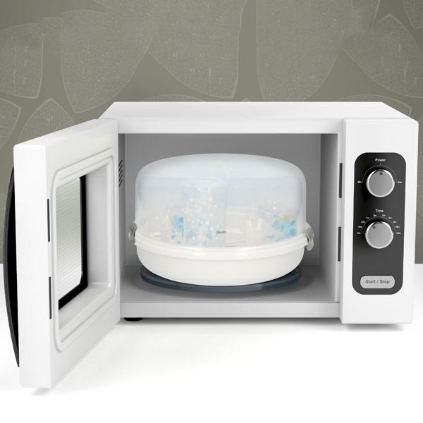 Mikrowellen Babyflaschensterilisator - Hygienische Dampfsterilisation tötet 99.9% Bakterien - Für 4x 250ml Flaschen - Kompakt & BPA-frei