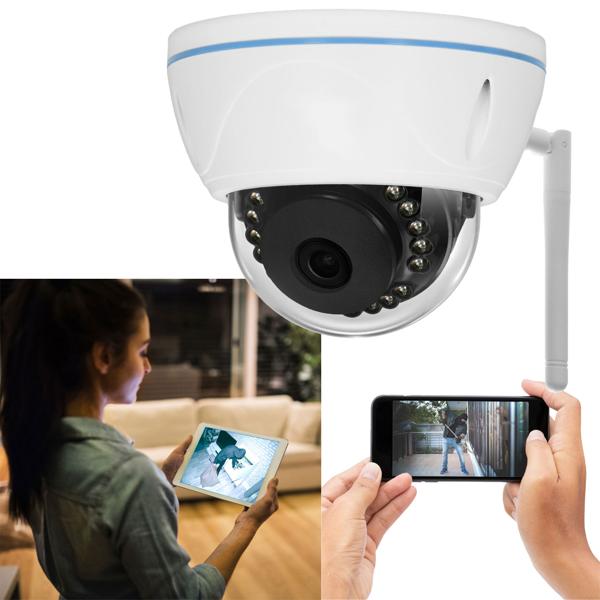 Wetterfeste WLAN-Dome-Kamera (1080p): 110° Bildwinkel, IP55-Aussenschutz. App-Live-View für Smartphone, Wand- & Deckeninstallation