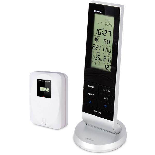 Wetterstation - kabelloser Aussensensor 30m Reichweite - Temperatur, Luftfeuchtigkeit, Wettervorhersage - 3.5" Display - Min/Max-Alarm