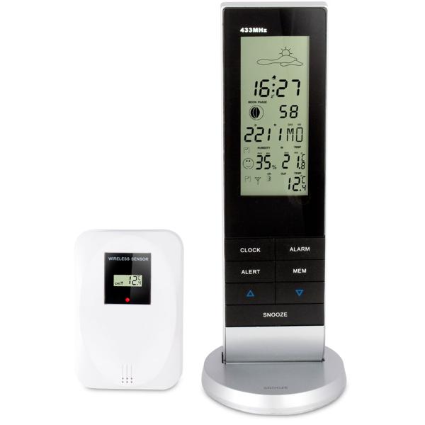 Wetterstation - kabelloser Aussensensor 30m Reichweite - Temperatur, Luftfeuchtigkeit, Wettervorhersage - 3.5" Display - Min/Max-Alarm