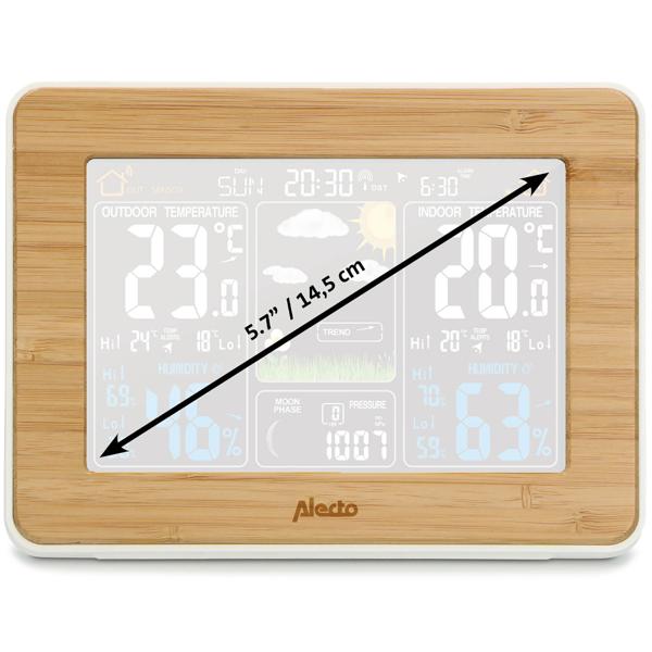 Wetterstation mit Funk-Aussensensor (100m) - Beleuchtetes Bambus-Display - Thermo-Hygro-Barometer, zuverlässige Wetterdaten für Ihr Zuhause
