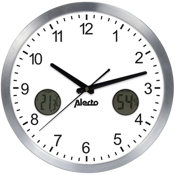 Wanduhr gross analog - Mit Thermometer & Hygrometer zur Raumklima-Kontrolle - Ø 30 cm - Leises Quarzuhrwerk - Hochwertiges Aluminiumgehäuse