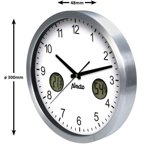 Wanduhr gross analog - Mit Thermometer & Hygrometer zur Raumklima-Kontrolle - Ø 30 cm - Leises Quarzuhrwerk - Hochwertiges Aluminiumgehäuse