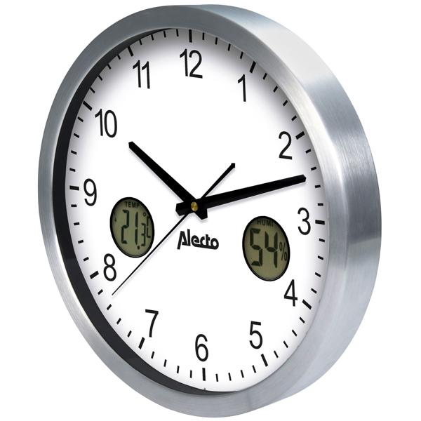 Wanduhr gross analog - Mit Thermometer & Hygrometer zur Raumklima-Kontrolle - Ø 30 cm - Leises Quarzuhrwerk - Hochwertiges Aluminiumgehäuse