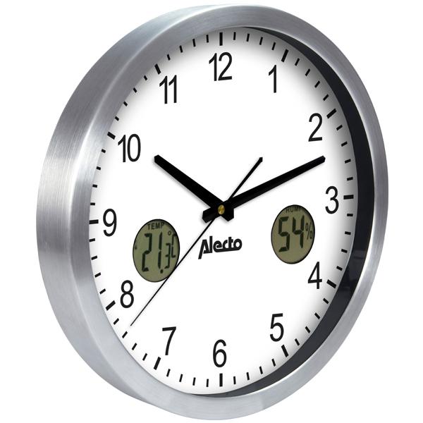 Wanduhr gross analog - Mit Thermometer & Hygrometer zur Raumklima-Kontrolle - Ø 30 cm - Leises Quarzuhrwerk - Hochwertiges Aluminiumgehäuse