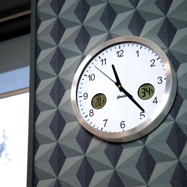 Wanduhr gross analog - Mit Thermometer & Hygrometer zur Raumklima-Kontrolle - Ø 30 cm - Leises Quarzuhrwerk - Hochwertiges Aluminiumgehäuse