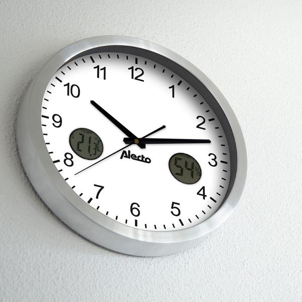 Wanduhr gross analog - Mit Thermometer & Hygrometer zur Raumklima-Kontrolle - Ø 30 cm - Leises Quarzuhrwerk - Hochwertiges Aluminiumgehäuse