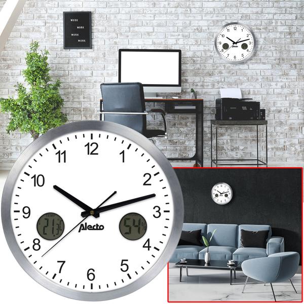 Wanduhr gross analog - Mit Thermometer & Hygrometer zur Raumklima-Kontrolle - Ø 30 cm - Leises Quarzuhrwerk - Hochwertiges Aluminiumgehäuse