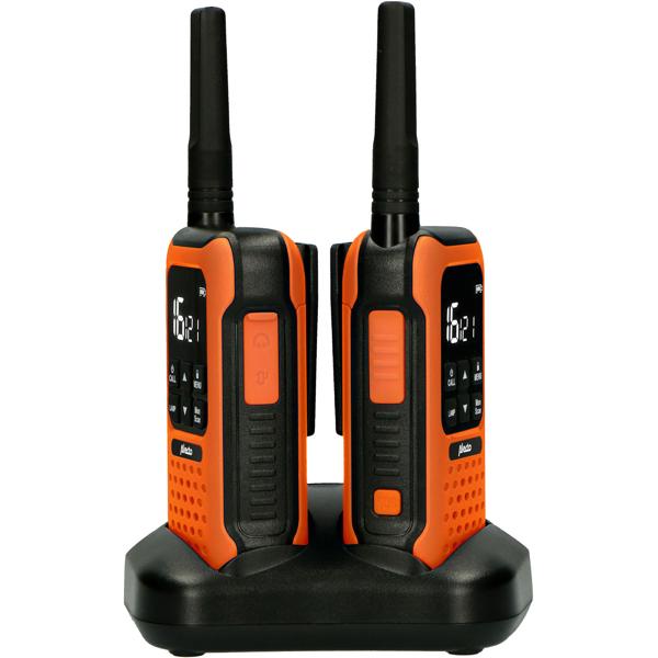Extrem robuste Outdoor Walkie-Talkies (2er-Set), IPX7, 10km Reichweite, Taschenlampe, orange/schwarz - Perfekt für Outdoor-Enthusiasten