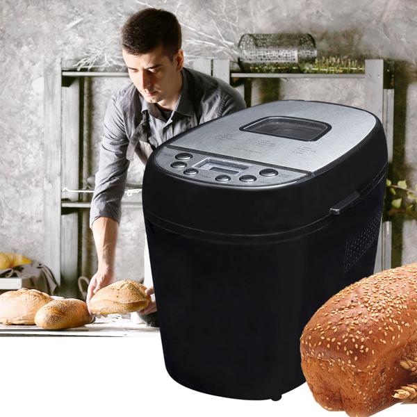 Brotbackmaschine 870W mit 1.5kg Kapazität – Brotbackautomat mit 12 Programmen, LCD-Display & Krusteneinstellung für Weiss- & Vollkornbrot