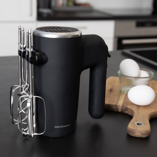 Handmixer 500W - Vielseitiges Rührgerät für Teig, Eischnee & Sahne - 6 Geschwindigkeitsstufen, Turbofunktion, Chrom-Schneebesen/-Knethaken, schwarz