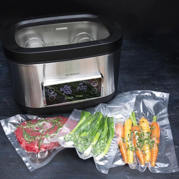 Profi Sous Vide Garer mit Behälter, 9L, 700 W, gebürsteter Edelstahl, LCD Display, für perfektes Vakuum Garen im Wasserbad
