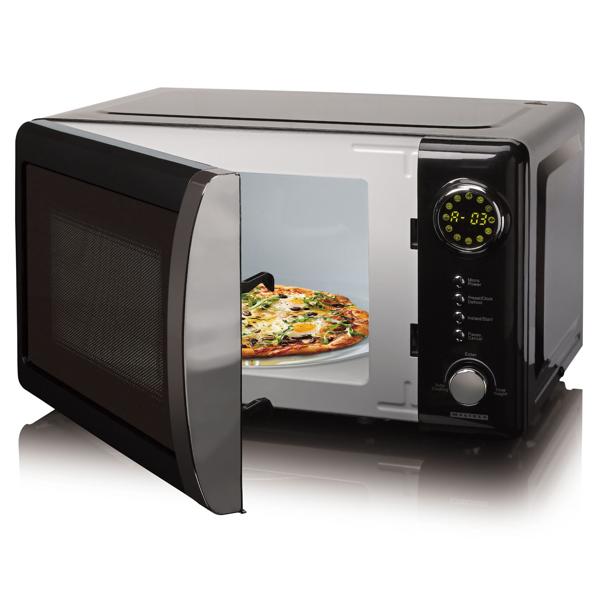 Stylische Vintage-Mikrowelle, 20 Liter, 700 Watt, 5 Stufen, schwarz. Robuster Retro-Mikrowellenofen, ideal für den modernen Küchen-Look