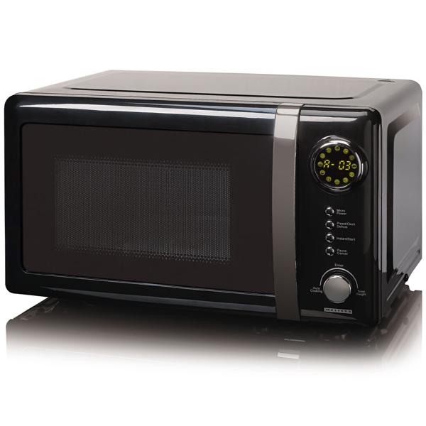 Stylische Vintage-Mikrowelle, 20 Liter, 700 Watt, 5 Stufen, schwarz. Robuster Retro-Mikrowellenofen, ideal für den modernen Küchen-Look