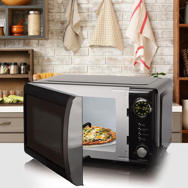 Stylische Vintage-Mikrowelle, 20 Liter, 700 Watt, 5 Stufen, schwarz. Robuster Retro-Mikrowellenofen, ideal für den modernen Küchen-Look