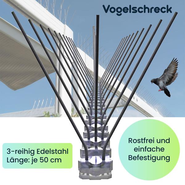 Effektives 10er-Set Spikes zur Taubenabwehr – 3-reihig mit rostfreien Edelstahl-Spitzen, 5 m Länge, wetterfest & langlebig, für Balkon, Dach & Fenster