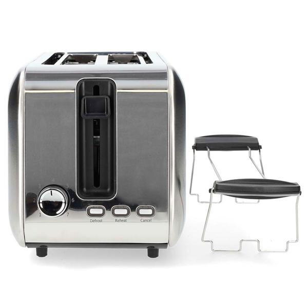 Moderner Langschlitz Toaster für 4 Toastbrote, Auftau- und Aufwärmfunktion, ultra-starke 1450 Watt, Brötchenaufsatz, 7 Bräunungsstufen