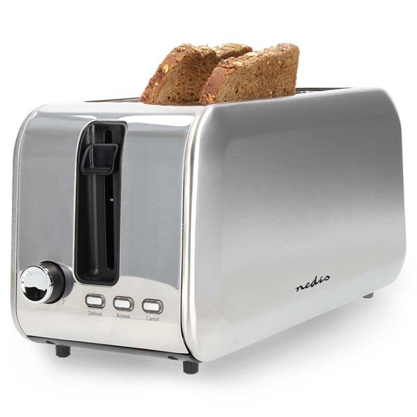 Moderner Langschlitz Toaster für 4 Toastbrote, Auftau- und Aufwärmfunktion, ultra-starke 1450 Watt, Brötchenaufsatz, 7 Bräunungsstufen