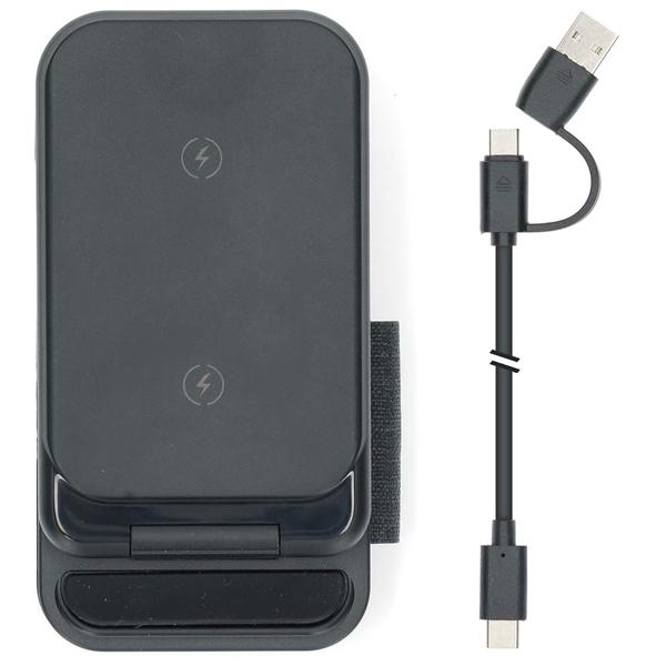 Schneller 3-in-1 Wireless Charger (15W, Qi) USB-C/A - schwarz, mit LED - für Smartphones, Watches, Pods & mehr - Komfort + Ordnung