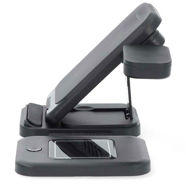 Schneller 3-in-1 Wireless Charger (15W, Qi) USB-C/A - schwarz, mit LED - für Smartphones, Watches, Pods & mehr - Komfort + Ordnung