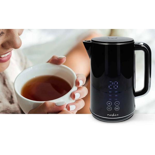 Moderner 1,7 L Wasserkocher mit digitaler Temperaturwahl & LCD-Touch-Display, schwarz, kraftvoll e2200W für schnelles & präzises Erhitzen