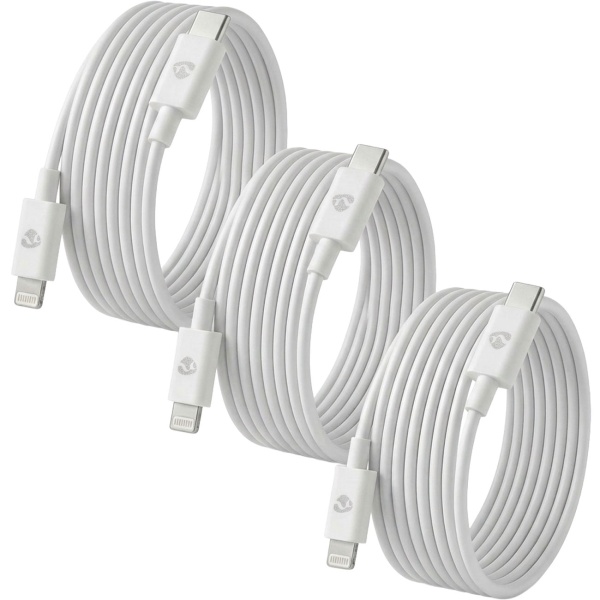 3er-Set iPhone Ladekabel MFi zertifiziert - optimale Synchronisation & Aufladung Apple-Geräte - 2m Lightning Kabel USB-C 60W/20V/3A 480 Mbit/s robust weiss