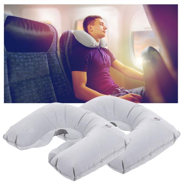2er-Set Aufblasbares Nackenkissen hellgrau - Ergonomische Hufeisenform stützt Nacken & Schultern - Ultraleicht, platzsparend, ideal für Reisen