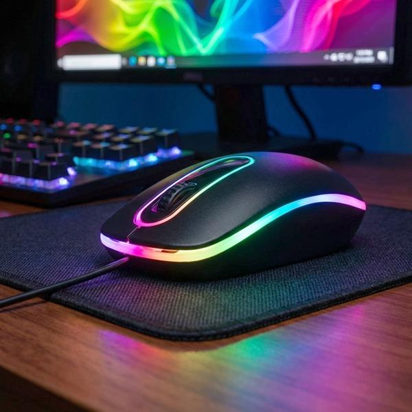 Präzise Optische USB-Maus mit 3 Tasten und Scrollrad, Multicolor-Beleuchtung, Kompatibel zu Windows, iOS, Linux