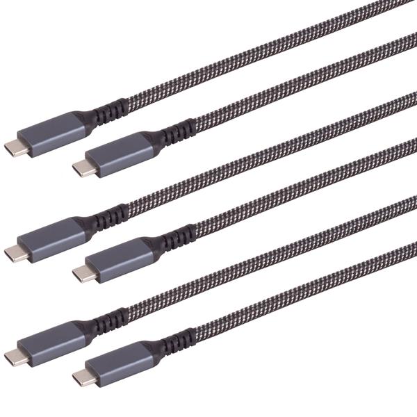 3er-Set Daten- & Schnellladekabel USB-C auf USB-C, schwarz/weiss, 2 m, textil