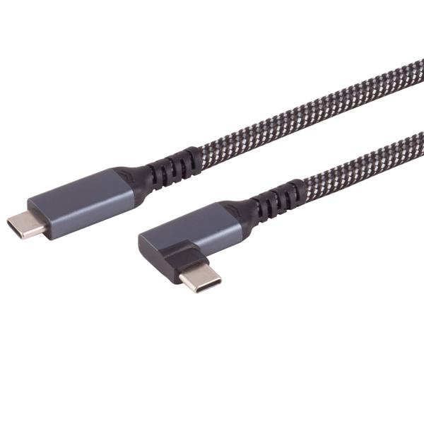 2er-Set Schnellladekabel USB-C auf USB-C 90° Winkelstecker, schwarz/weiss, 2 m, textil