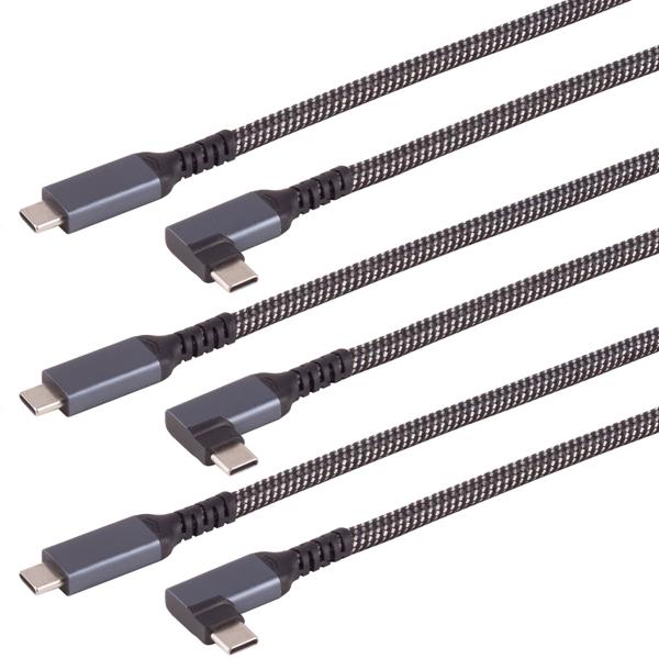 3er-Set Schnellladekabel USB-C auf USB-C 90° Winkelstecker, schwarz/weiss, 2 m, textil