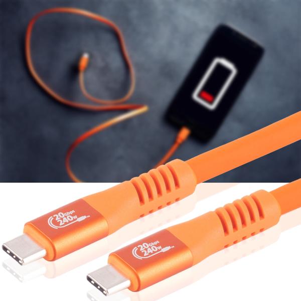 Daten- & Schnellladekabel USB-C auf USB-C - ultraschnelles Laden + 20 Gbit/s Datenübertragung - PD 3.1, 240W, 2m, orange, 3-fach geschirmt