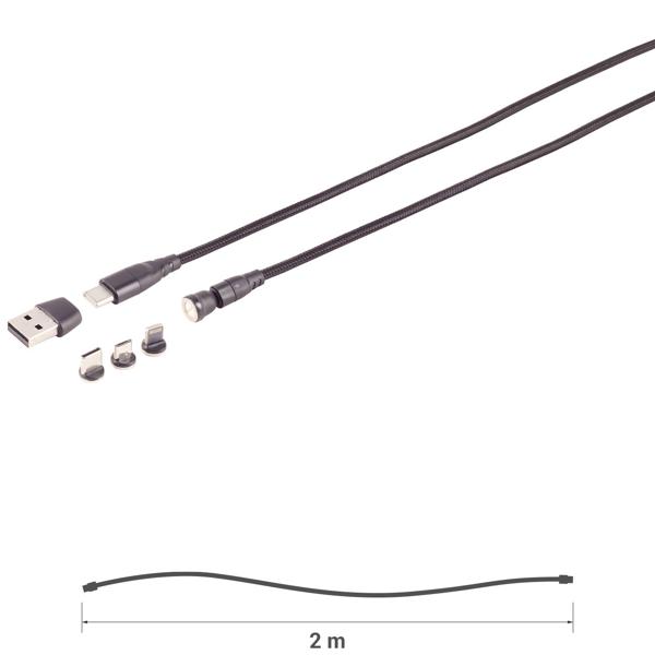 3er-Set 6in1 Magnet Ladekabel - PD 60W schnelles Laden & Datenübertragung für Smartphone, Tablet, Laptop - USB-C/A auf Micro-B, USB-C & Lightning - 2m
